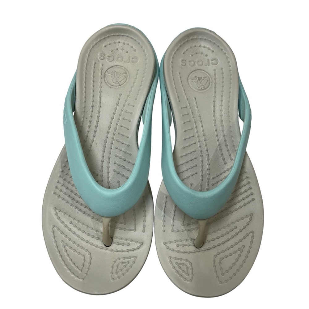 Crocs Kadee II Flip Flop Sandal Light Blue White Womens 8 Thong Comfort Casual